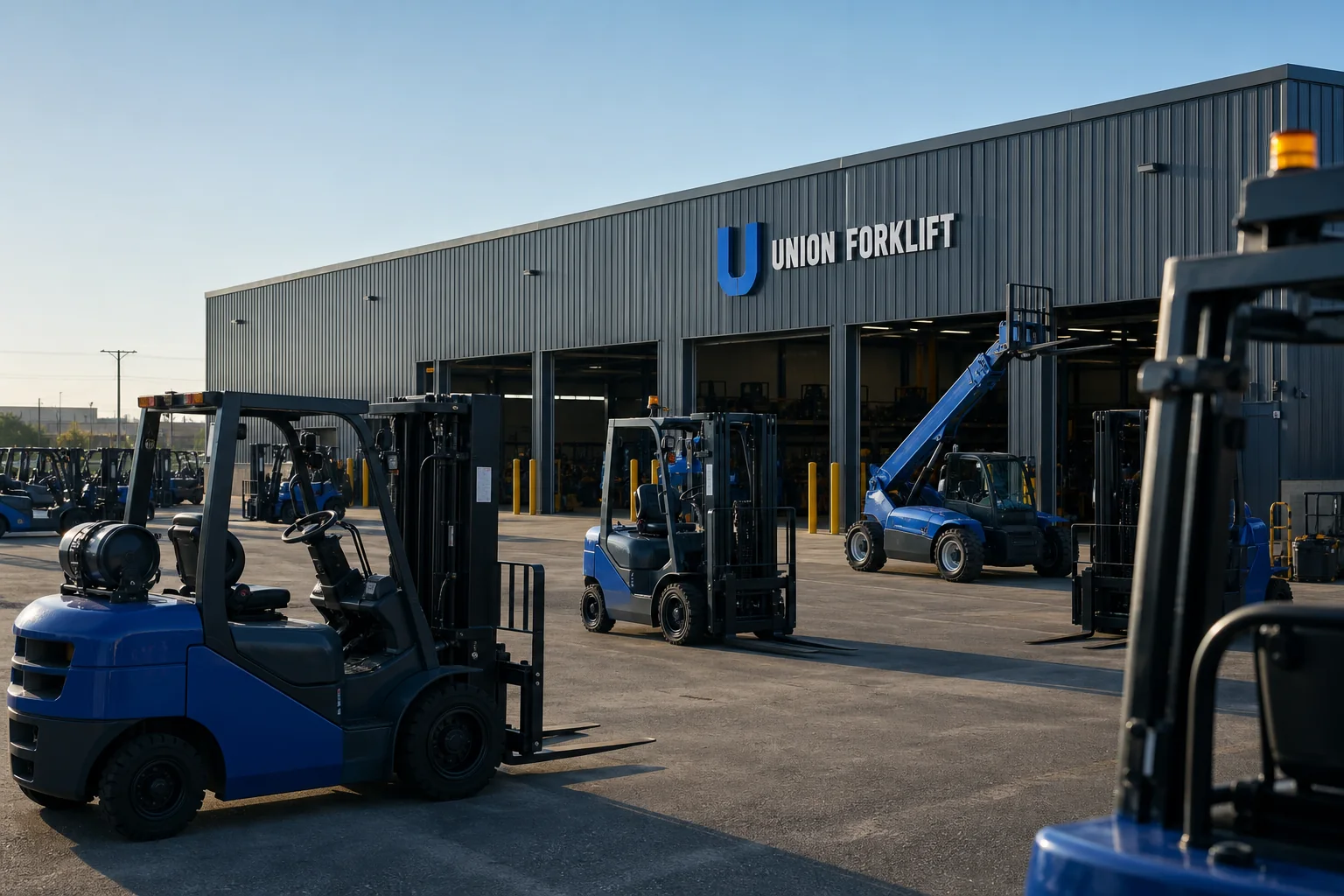 Rough terrain forklifts and telehandlers at an industrial facility